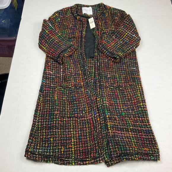 Anthropologie Ett Twa  Berwyn Tweed Jacket Colorful Open Front 3/4 Sleeve XS NEW - Picture 1 of 13